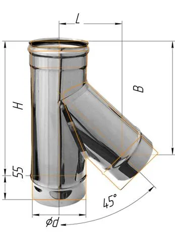 тройник феррум угол 135°, нержавеющий (430/0,8мм), ф115, по воде