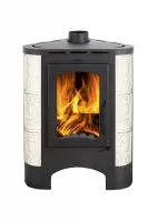 печь-камин бавария изразец барокко бежевый угловая радиус с металлической крышкой экокамин