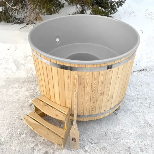 купель шишка с пластиковой вставкой 2000мм (серая чаша/светлый фасад) в комплекте печь