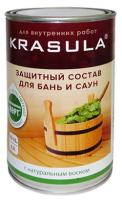состав krasula защитный для бань и саун. для вн./работ, в/дисп, б/цв, с натур. воском, 2,7л, норт